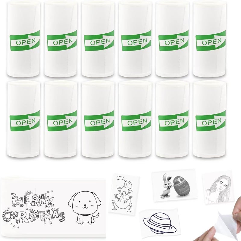 OMGFUNAA 12 Rolls White Self-Adhesive Mini Printer Paper Sticky 57x25mm Compatible with M02/T02 Printers(Remove Inner Paper Holder), Thermal Sticker Paper for Photos, Grocery Lists, Study Notes & Scrapbooking - Image 1